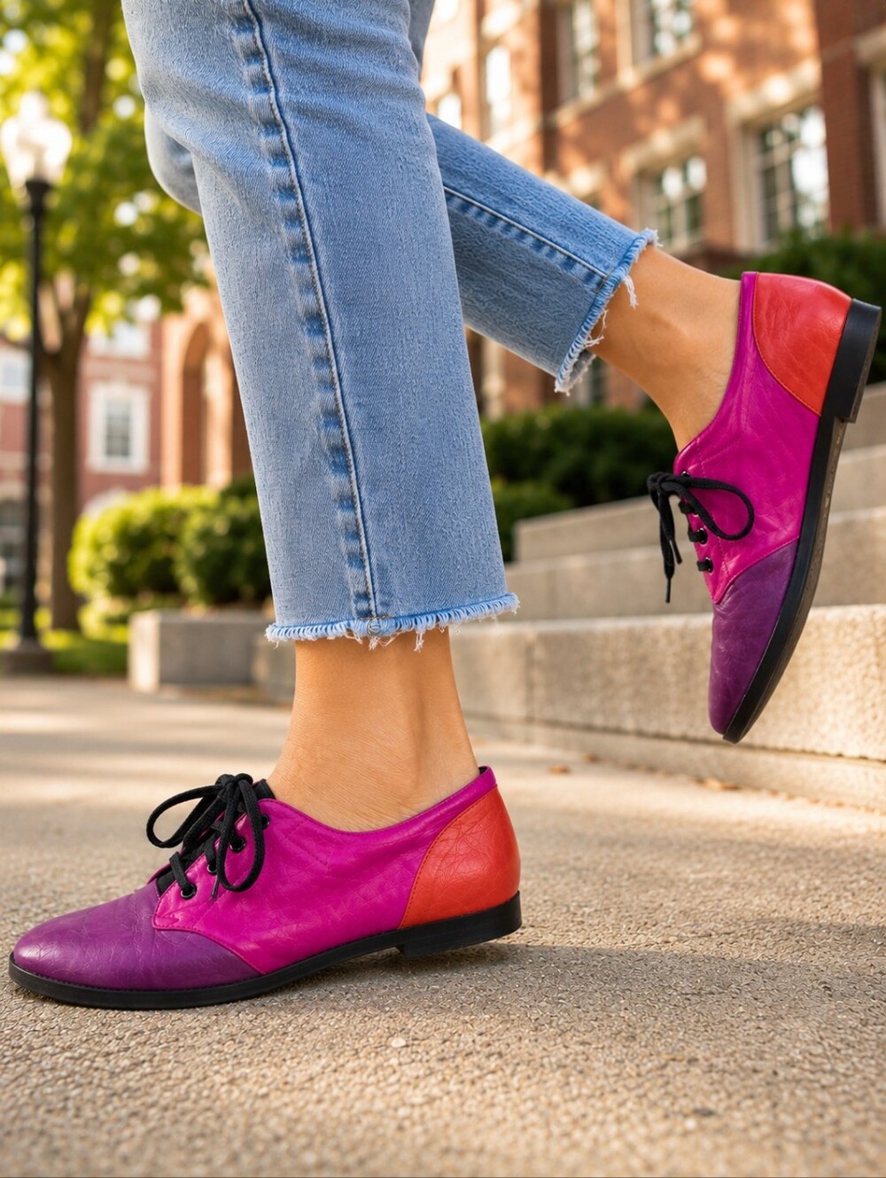 Pink Purple Colorblock Vintage 80s Leather Lace Up Oxford Flats Dress Shoes 10